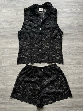 Y2K Black Lace 2-Piece Set Tank Top Shorts